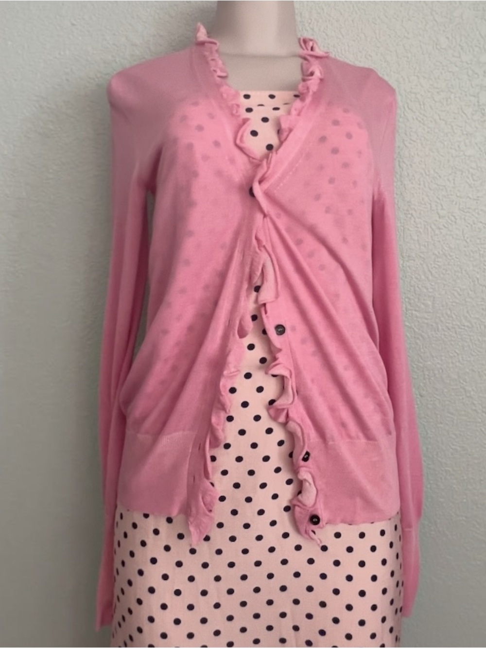 VICTORIA BECKHAM Mainline Pink Ruffle Cardigan Sweater Made in Italy Size M